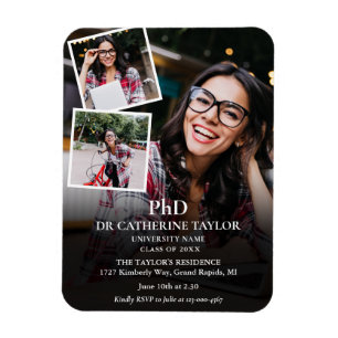 3 Photo PhD Degree Graduation Party Invitation Mag Magnet