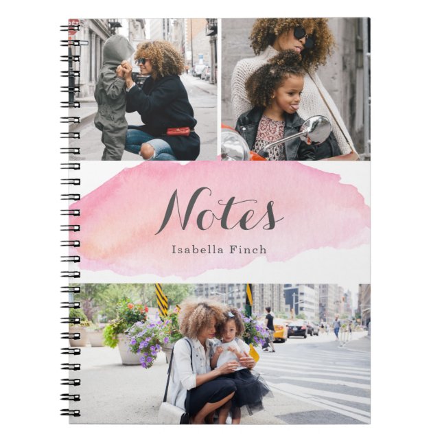 3 Photo Pink Watercolor Notebook (Front)