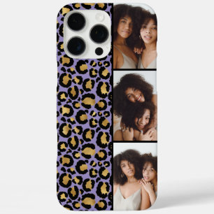3 Photo Purple And Gold Leopard Print iPhone 16 Pro Max Case