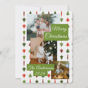 3 Photo Red White Green Christmas Tree Xmas Card