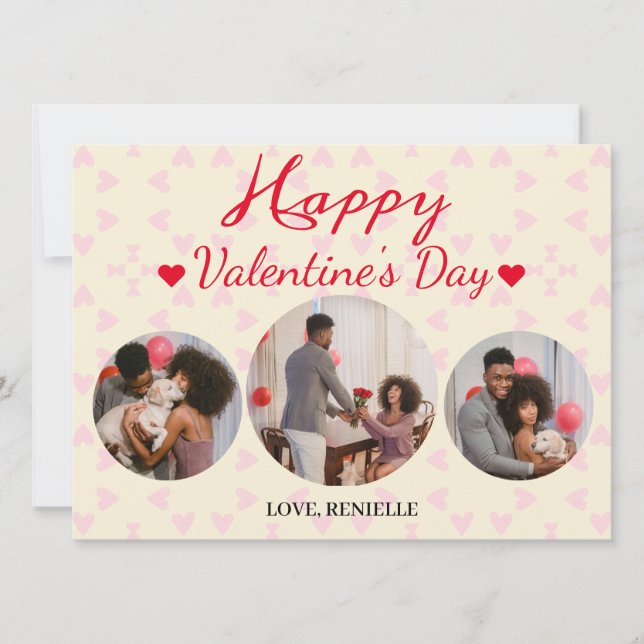 3 photo Round collage valentines day couple Holiday Card (Front)