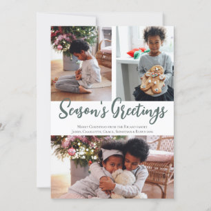 3 Photo Seasons Greetings Mistletoe Pattern Holiday Card