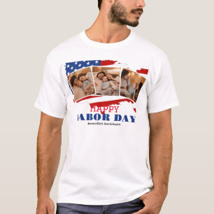 3 Photo Simple Elegant Labour Day with USA flag T-Shirt