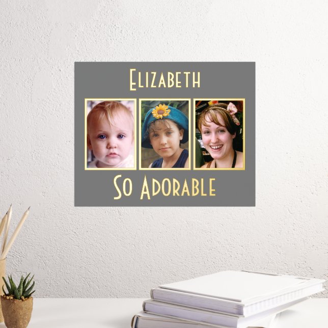 3 photo so adorable add name grey gold foil prints (In Situ (Desk 3))