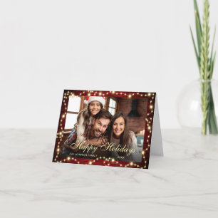 3 PHOTO Sparkle Christmas Lights Rustic Greeting Holiday Card