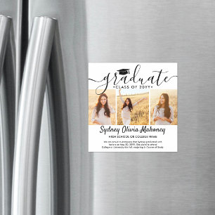 3 Photo Square Magnetic Graduation Announcement