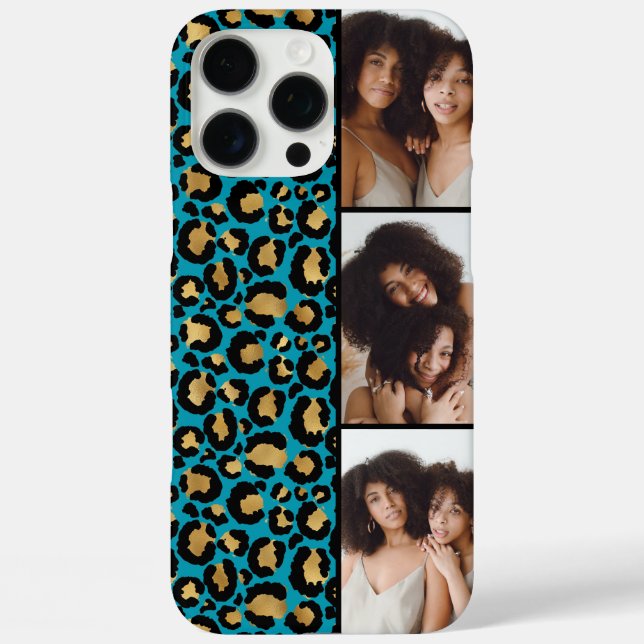 3 Photo Teal And Gold Leopard Print Case-Mate iPhone Case (Back)
