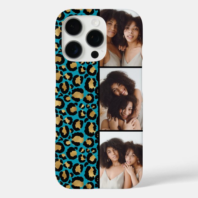 3 Photo Teal And Gold Leopard Print Case-Mate iPhone Case (Back)