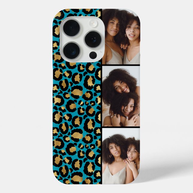 3 Photo Teal And Gold Leopard Print Case-Mate iPhone Case (Back)