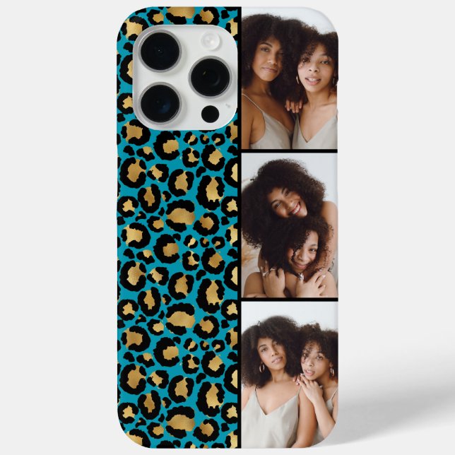 3 Photo Teal And Gold Leopard Print Case-Mate iPhone Case (Back)