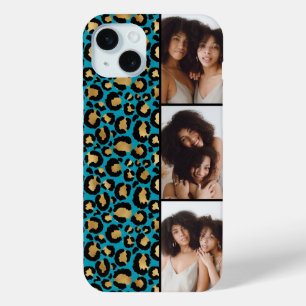 3 Photo Teal And Gold Leopard Print iPhone 15 Mini Case