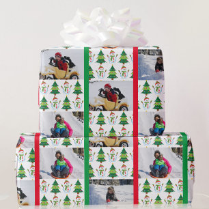 3 Photo Template Snowman Kids Family Fun Wrapping Paper