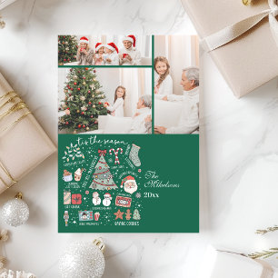 3 Photo Tis The Season Retro Green Christmas Holiday Card
