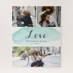 3 Photo Turquoise Watercolor Jigsaw Puzzle