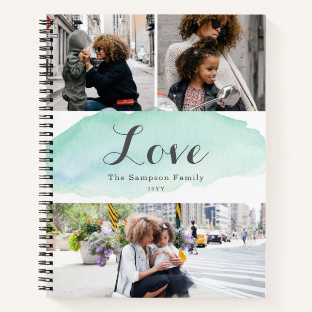 3 Photo Turquoise Watercolor Notebook (Front)