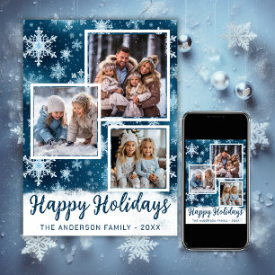 3 Photo Winter Wonderland Snowflakes Christmas Holiday Card
