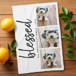 3 Photo with Modern Calligraphy - blessed Tea Towel<br><div class="desc">Use three pictures and make a unique and trendy Merry Christmas greeting with a black and white theme. If you need to move anything around,  click on the customise button to make changes.</div>