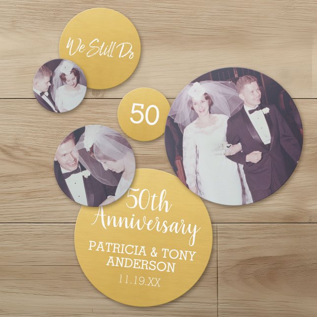 3 Photos 50th Gold Wedding Anniversary Party Confetti (Custom Wedding Anniversary Confetti with Photos)