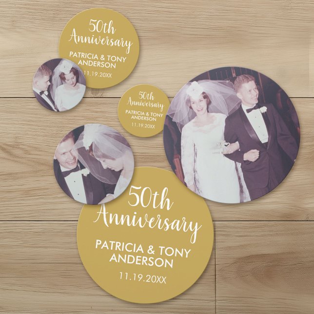 3 Photos 50th Gold Wedding Anniversary Party Confetti (Custom Wedding Anniversary Confetti with Photos)