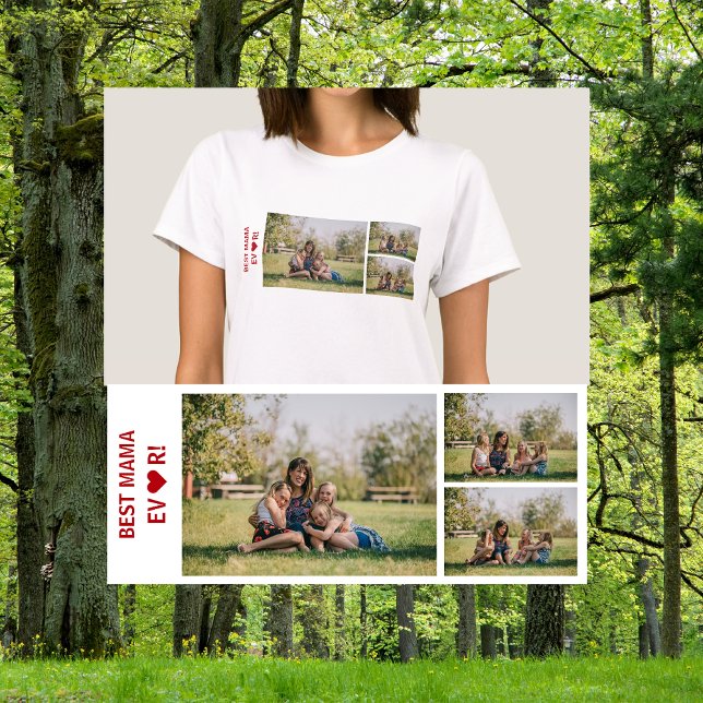 3 Photos Best Mama Ever Photo Collage Mother's Day T-Shirt (Best Mama Ever, with heart. Personalized photo collage, 3 photos. Modern, minimalist. Mother's Day)