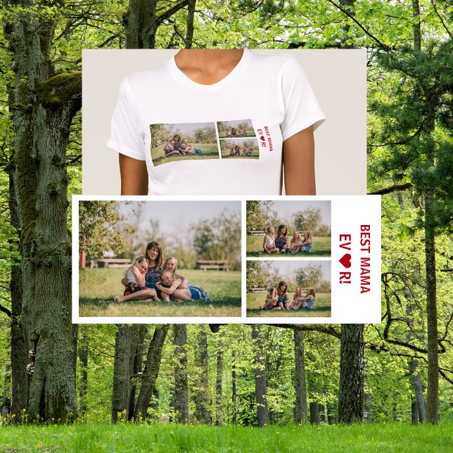 3 Photos Best Mama Ever Photo Collage Mother's Day T-Shirt (Best Mama Ever, with heart. Personalized photo collage, 3 photos. Elegant, minimalist. Mother's Day)