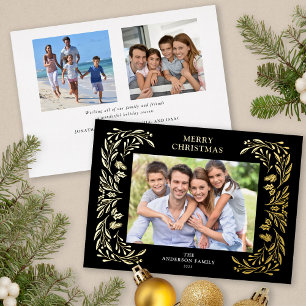 3 Photos Christmas Greenery Gold Foil Holiday Card