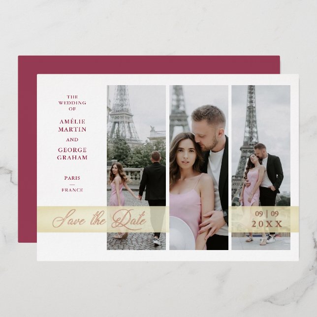 3 Photos Collage Fancy Elegant Script (Front/Back)