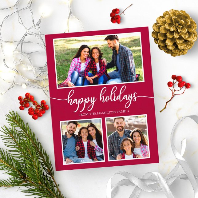 3 Photos Collage Happy Holidays Modern Christmas Postcard (Creator Uploaded)