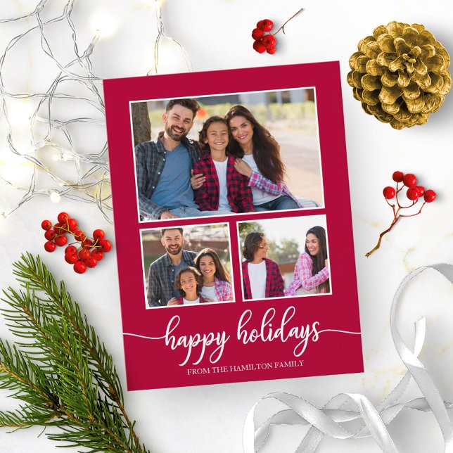 3 Photos Collage Happy Holidays Modern Christmas Postcard (Creator Uploaded)