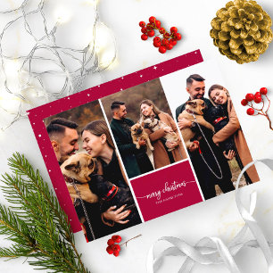 3 Photos Collage Stylish Font Merry Christmas Invitation