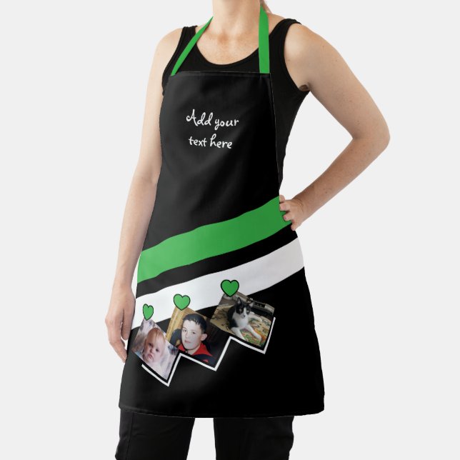 3 photos custom text black green apron (Insitu)