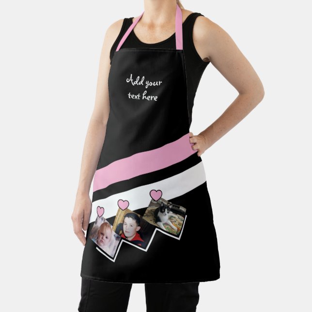 3 photos custom text black pink apron (Insitu)