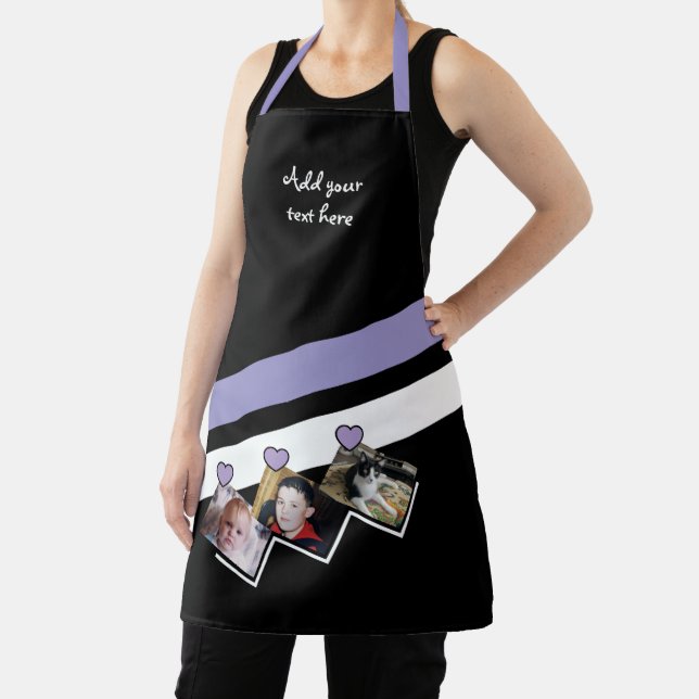 3 photos custom text black purple apron (Insitu)