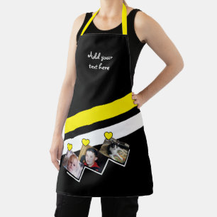 3 photos custom text black yellow apron