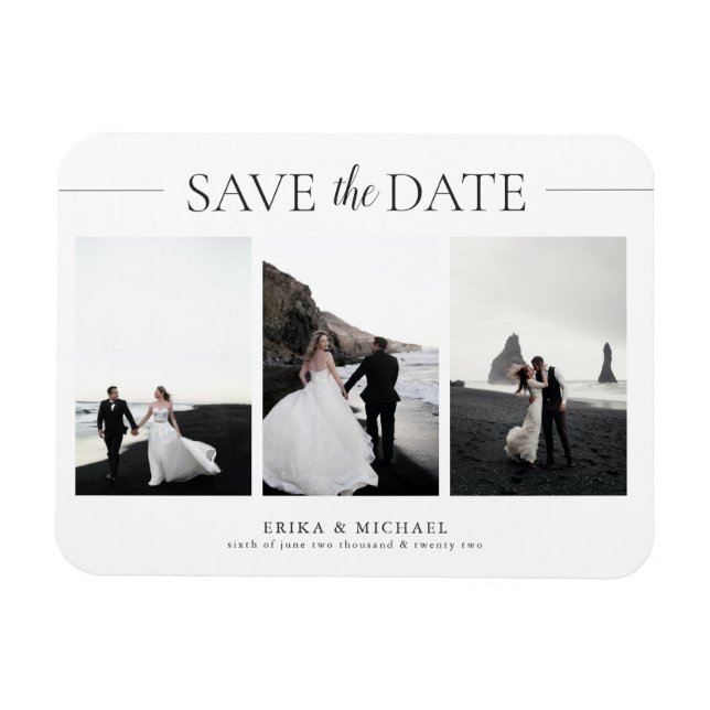 3 Photos Elegant Classic Wedding Save The Date Magnet (Horizontal)