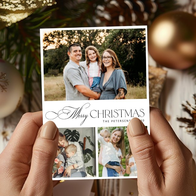 3 photos elegant typography Merry Christmas Holiday Card (Creator Uploaded)