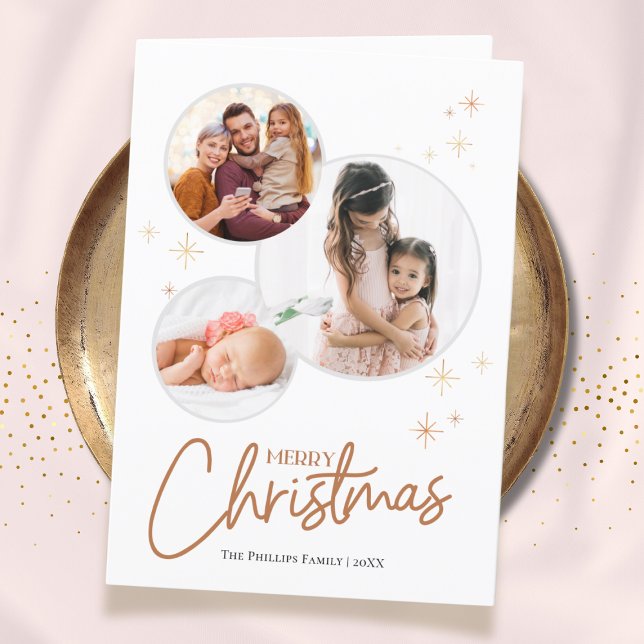 3 Photos Family Circle Merry Christmas Holiday Card (Creator Uploaded)