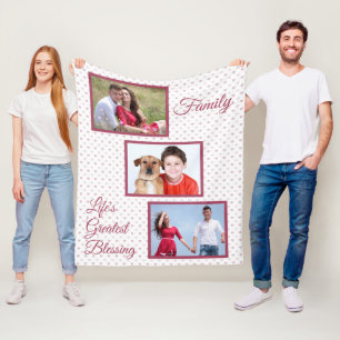 3 Photos-Family-Life's Greatest Blessing-Hearts Fleece Blanket