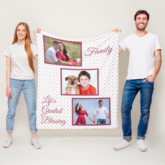 3 Photos-Family-Life's Greatest Blessing-Hearts Fleece Blanket (In Situ)