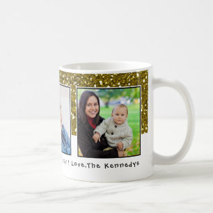 3 Photos Gold Glitter Holiday Coffee Mug