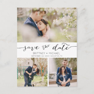3 Photos Handwritten Save the Date   Postcard
