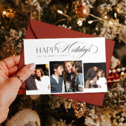 3 photos Happy Holidays Script Christmas Card