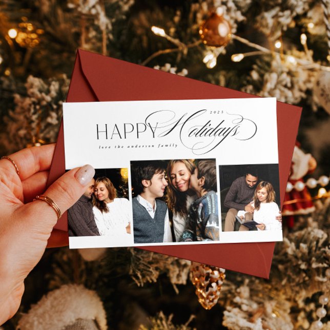 3 photos Happy Holidays Script Christmas Card (Creator Uploaded)