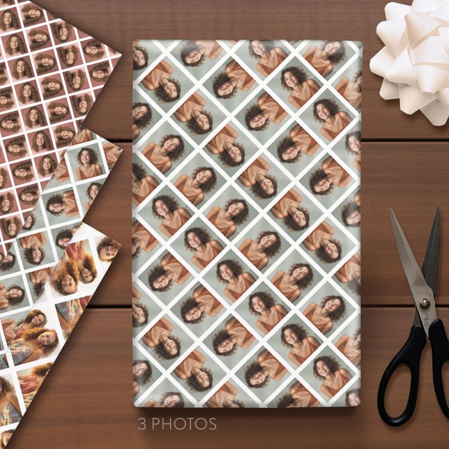 3 Photos in 3 Different Sizes Funky Design Pattern Wrapping Paper Sheet (Custom Photo Wrapping Paper)