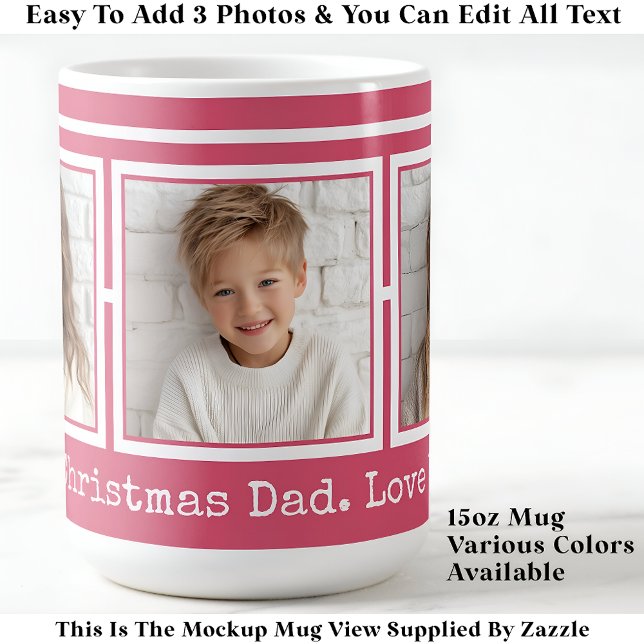 3 Photos, Long Message, Berry Pink Modern P31 Coffee Mug (Creator Uploaded)
