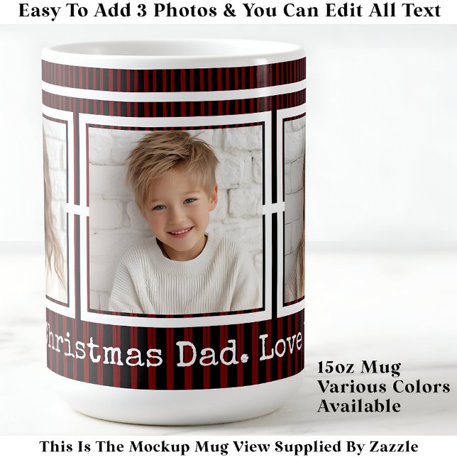 3 Photos, Long Message, Red Black Modern P31 Coffee Mug (Creator Uploaded)
