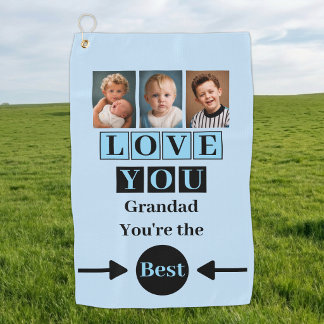 3 photos love you grandad blue golf towel