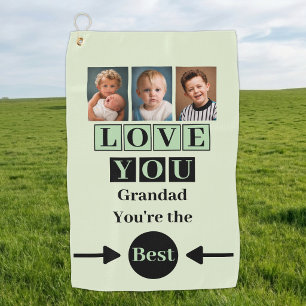 3 photos love you grandad green golf towel