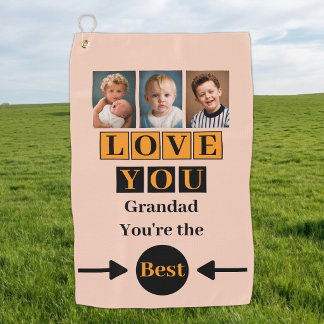 3 photos love you grandad orange golf towel