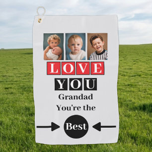 3 photos love you grandad red golf towel